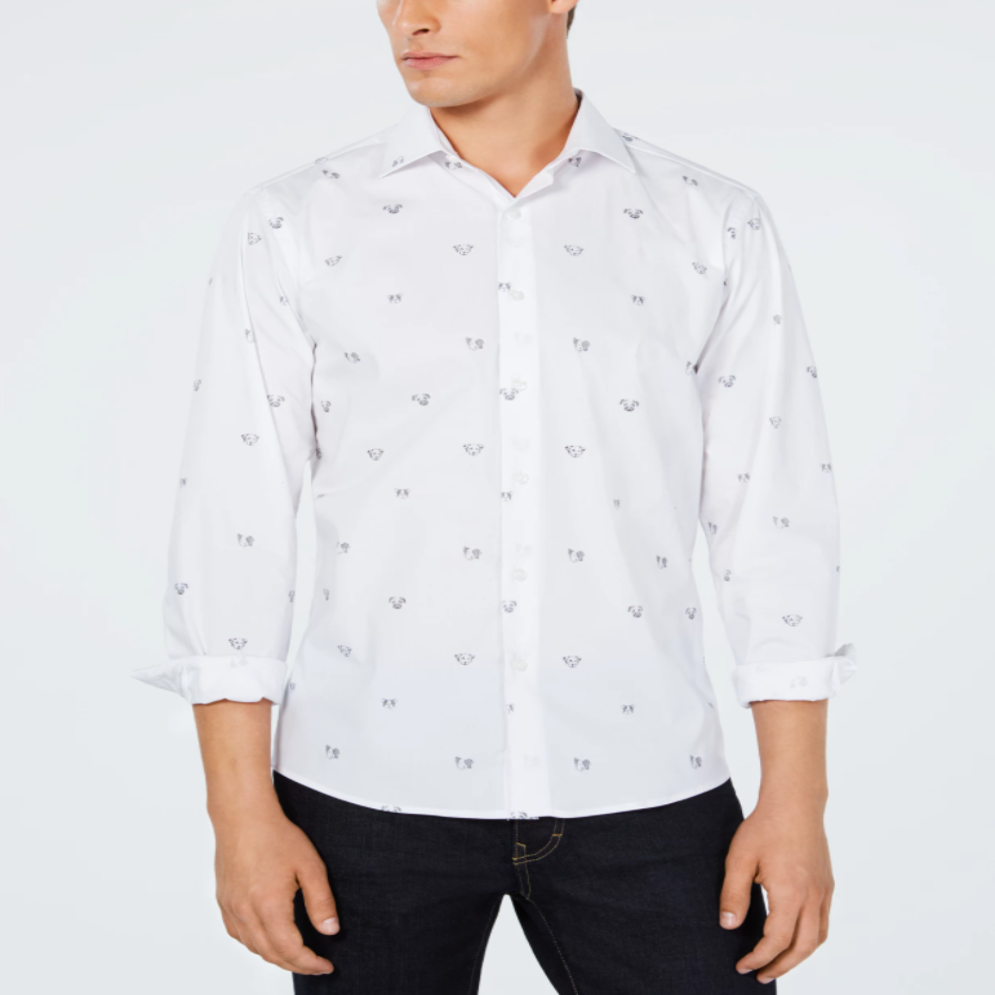 Tallia Mens Dog Print Shirt - White | Shop now