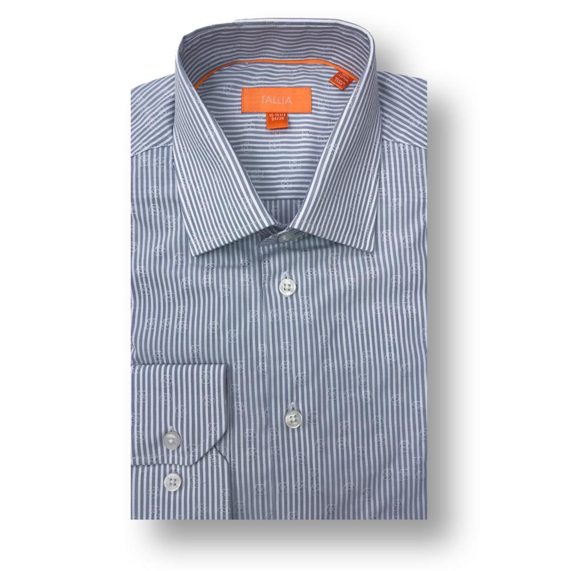 Tallia Orange Men's Gray Striped Jacquard Dress Shirt