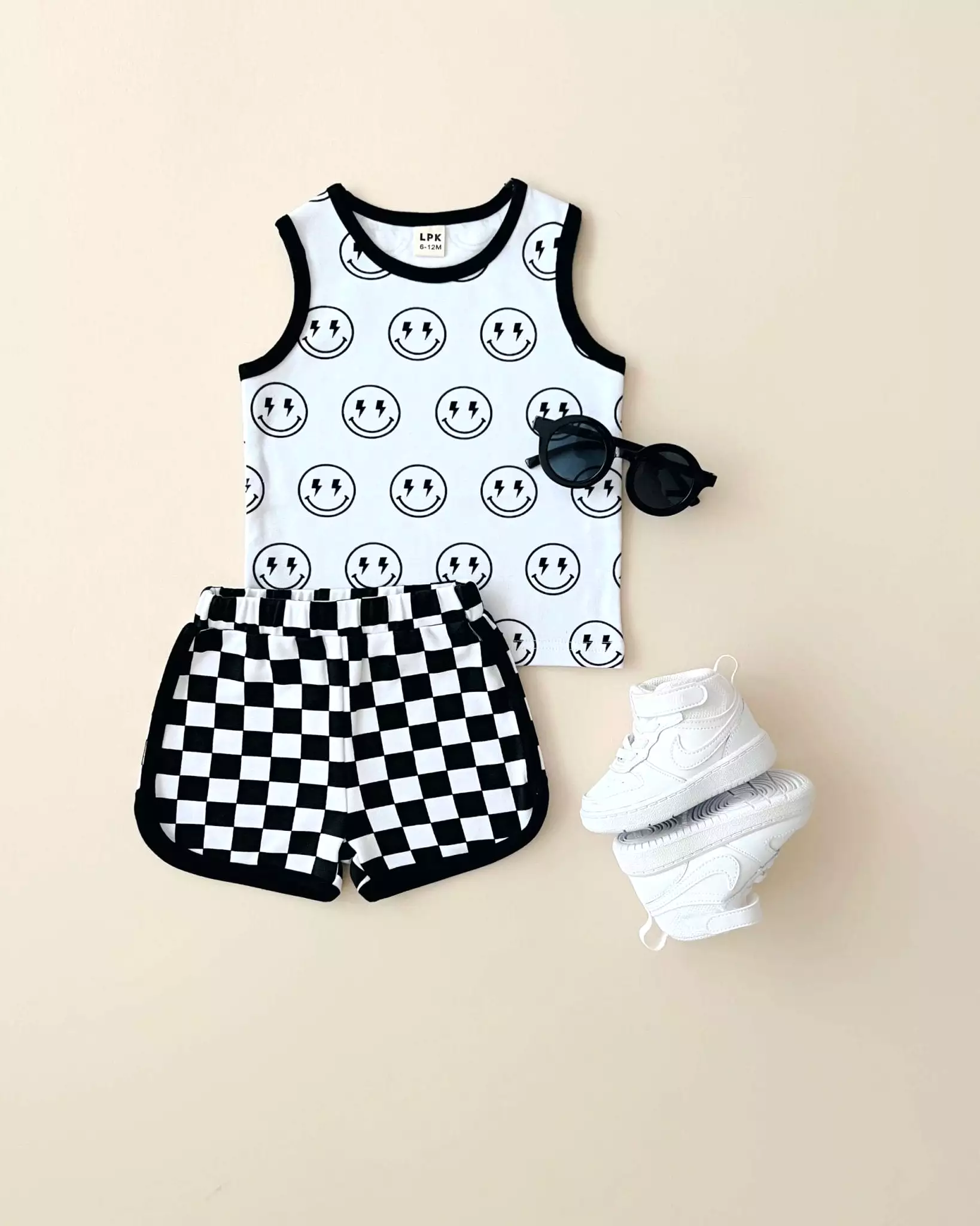 Tank top and shorts set | Checkered smiley