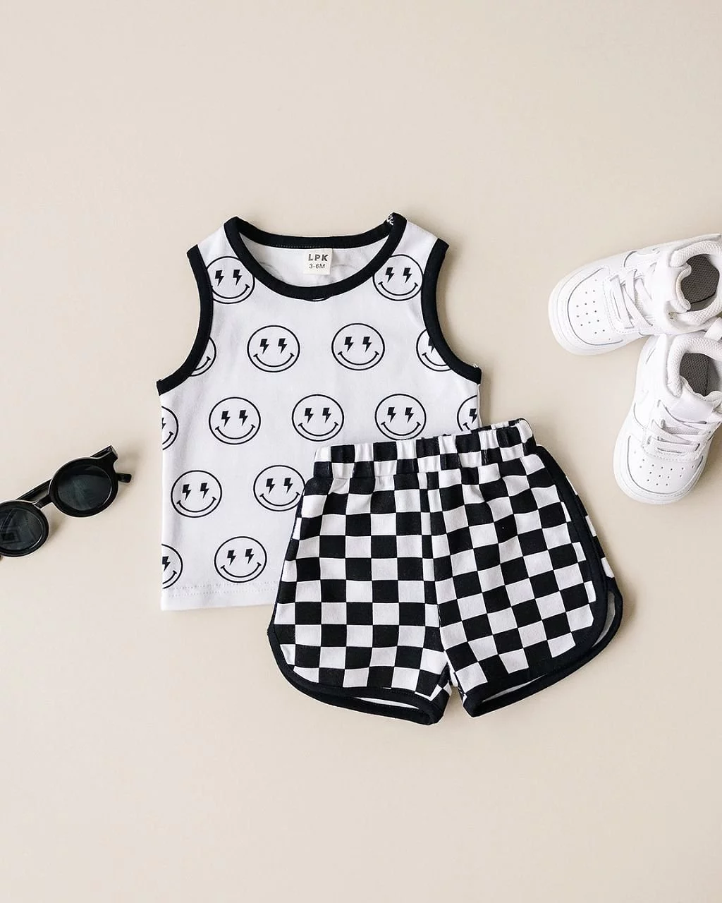 Tank top and shorts set | Checkered smiley