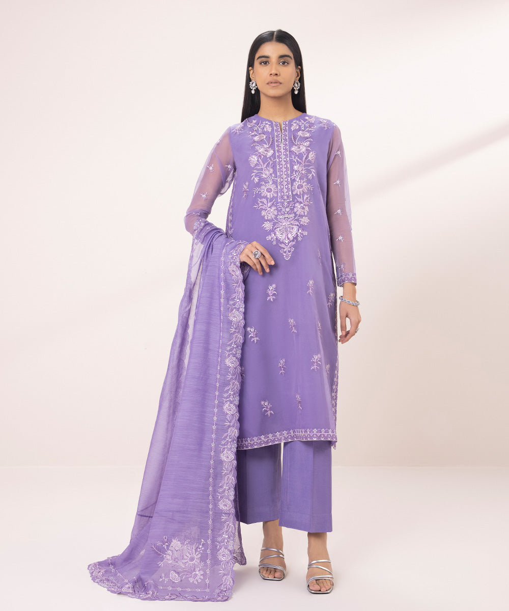 Three Piece Embroidered Organza Suit