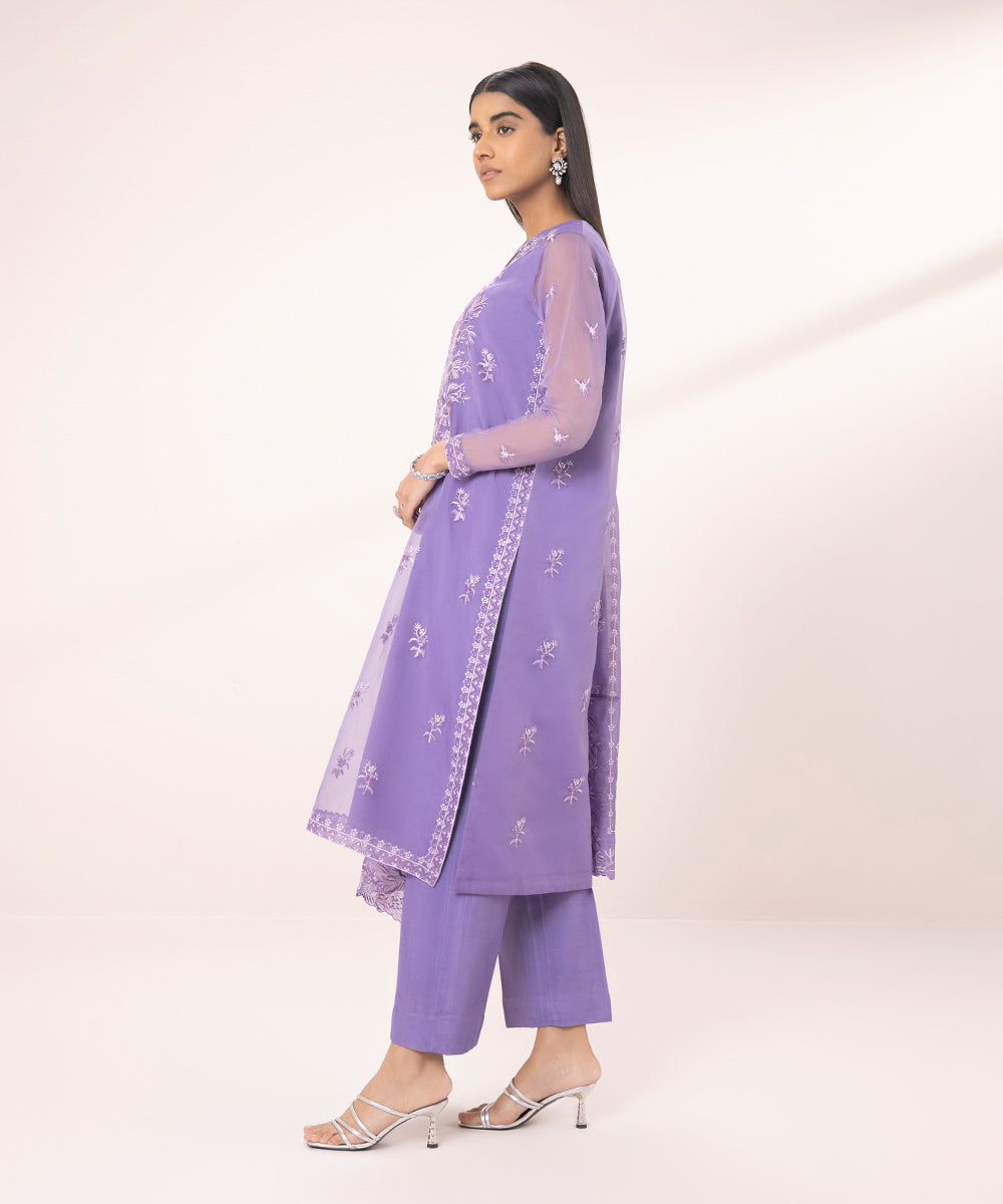 Three Piece Embroidered Organza Suit