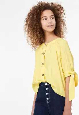 Tie Sleeve Button-Up Shirt