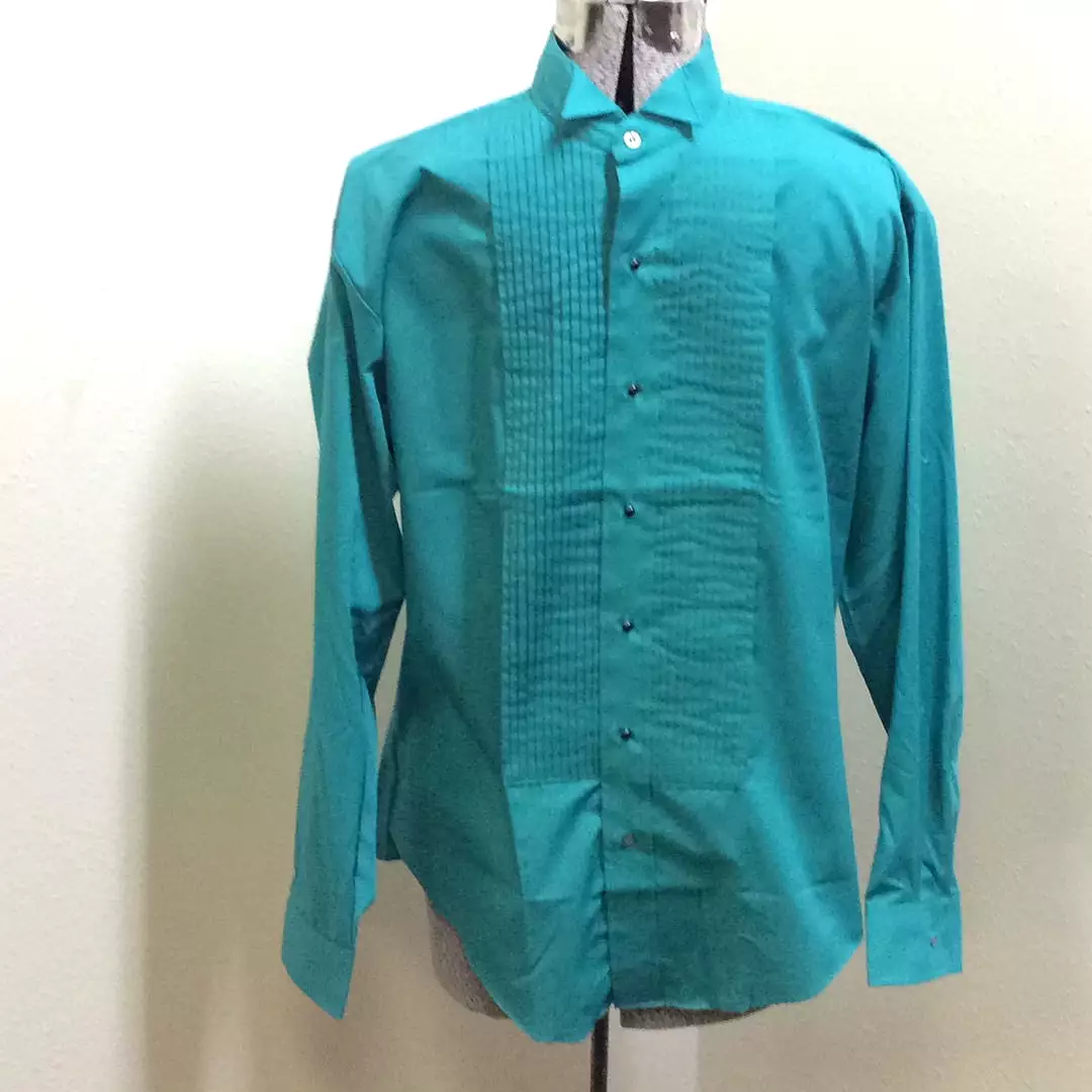 Tuxedo Shirt - Green Pique Bib Front Long Sleeve Shirt