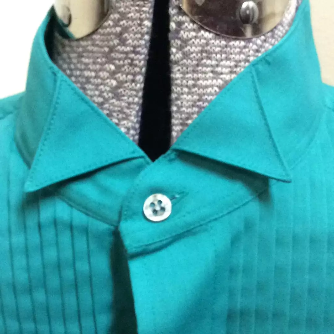 Tuxedo Shirt - Green Pique Bib Front Long Sleeve Shirt