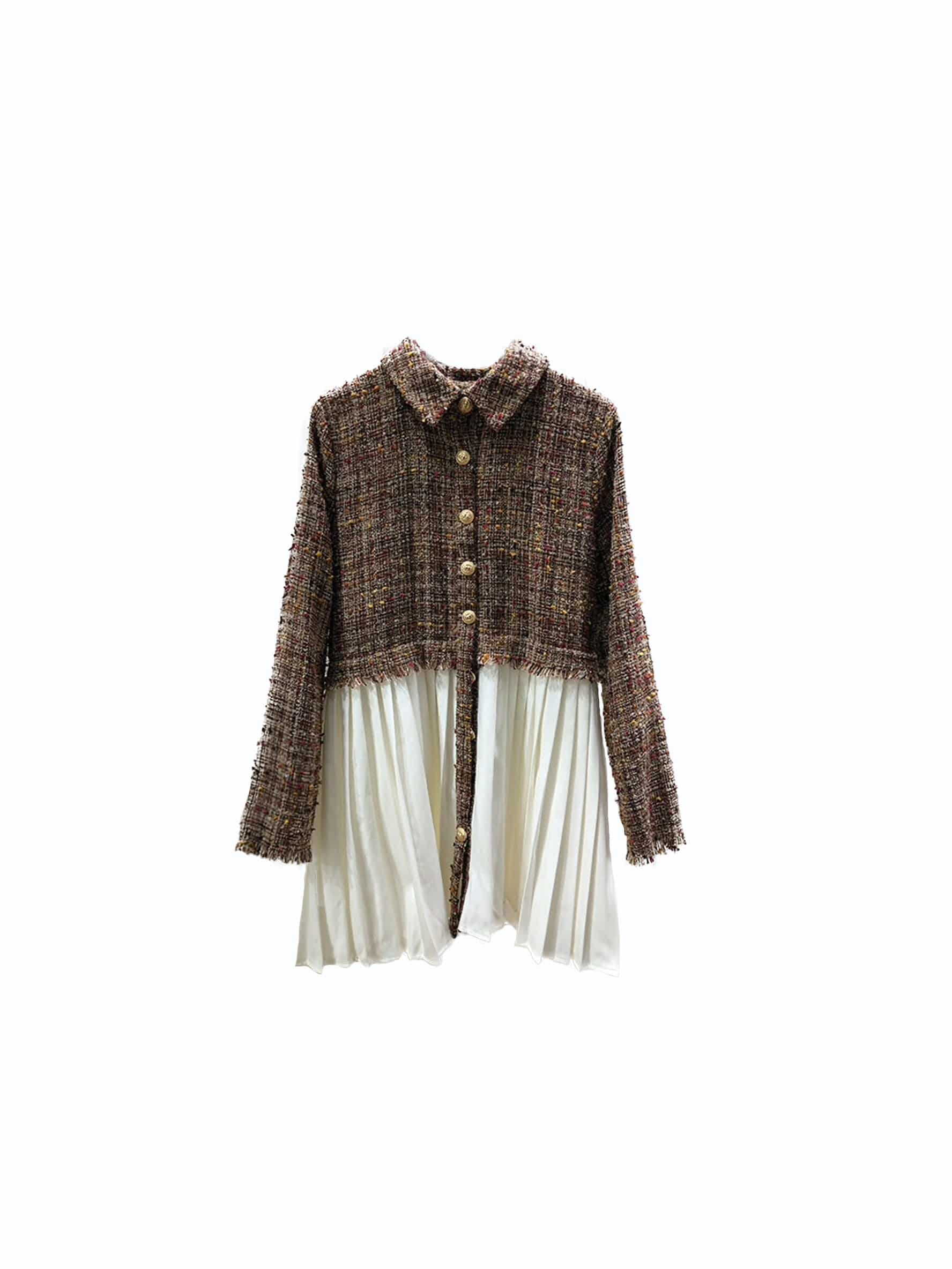 Tweed Shirt with Pleated Design