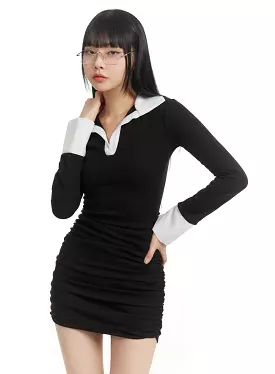 Two Tone Slim Collar Minidress - IM406