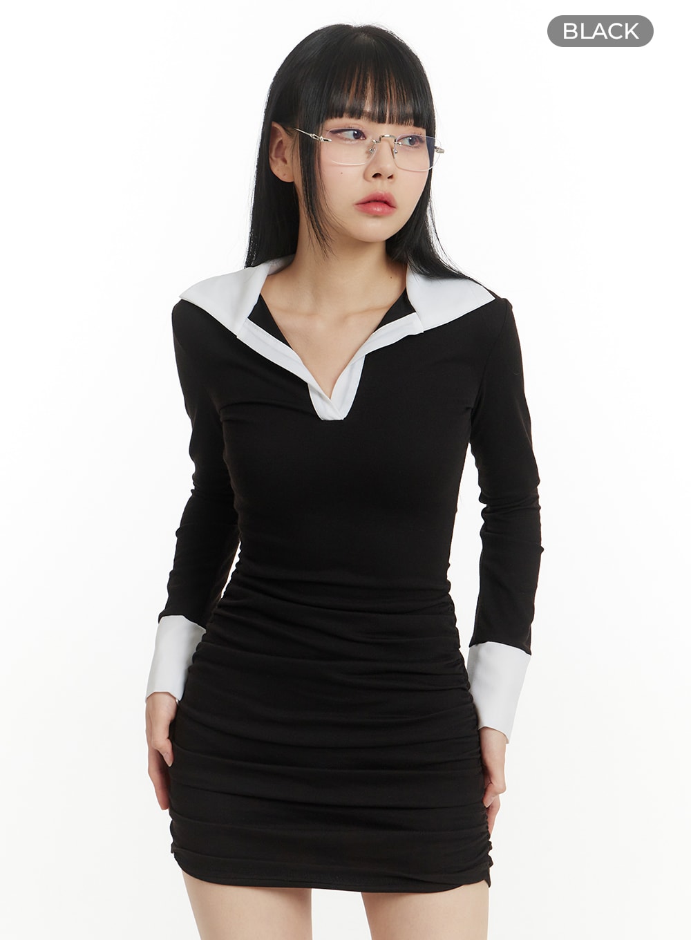 Two Tone Slim Collar Minidress - IM406