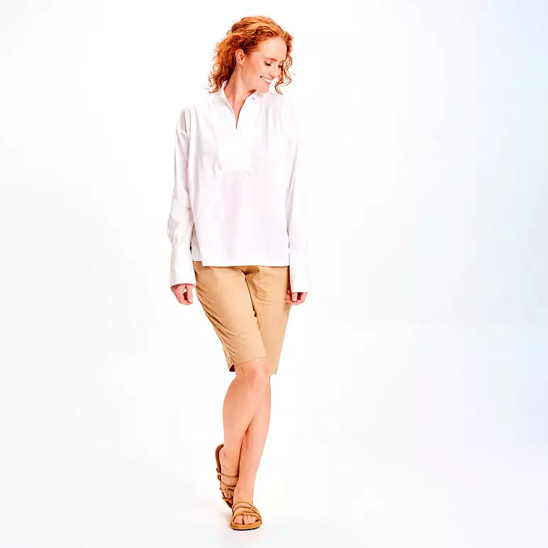 V-neck and collar poplin shirt - White