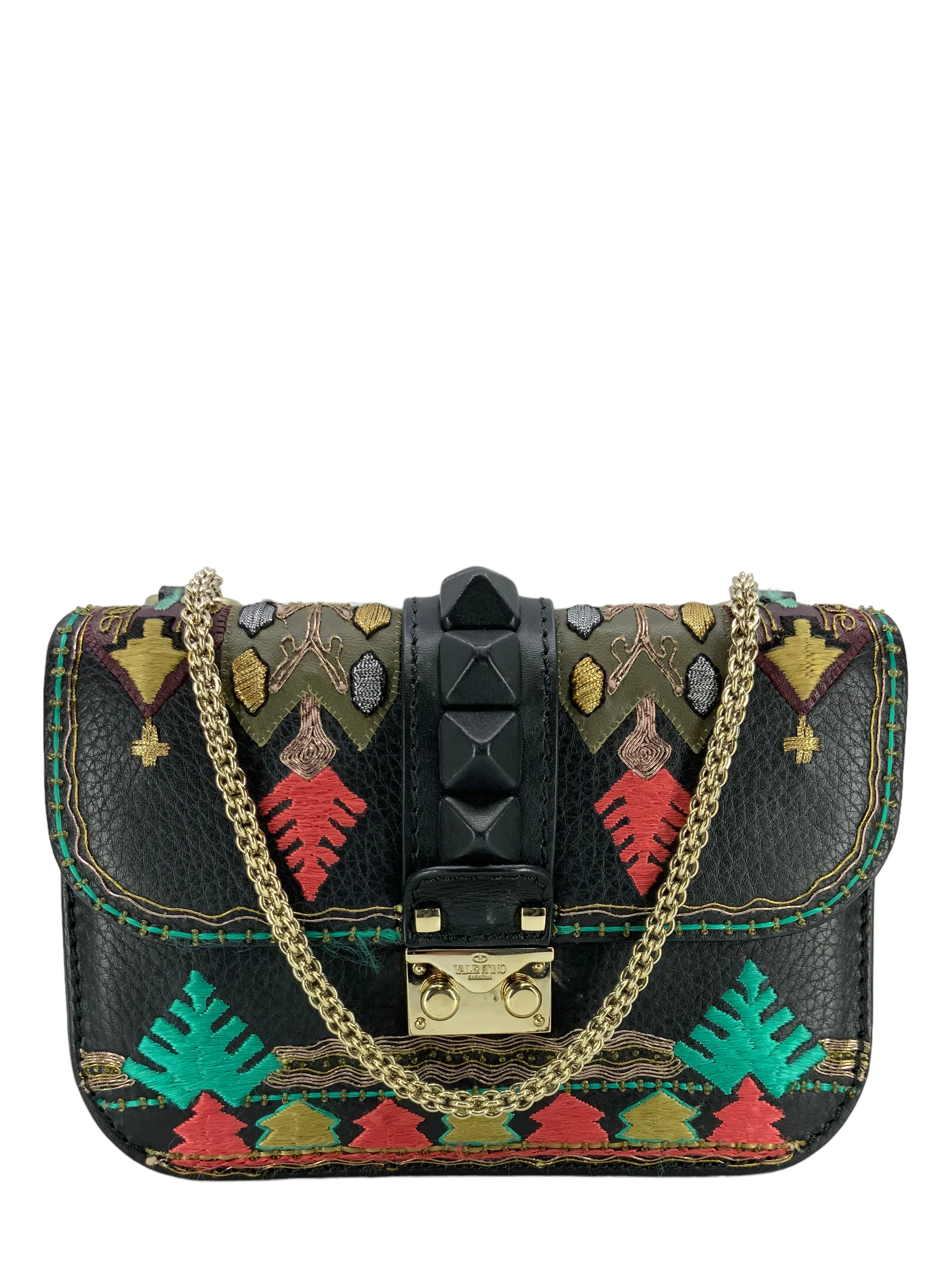 Valentino Glam Lock Embroidered Leather Small Flap Bag - Find it now!