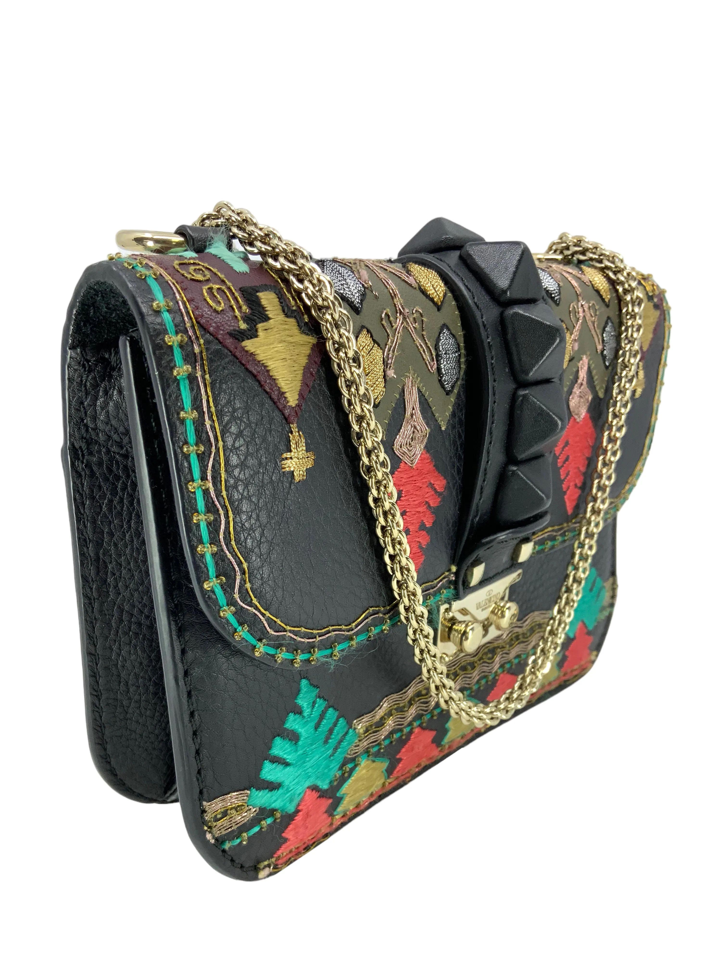 Valentino Glam Lock Embroidered Leather Small Flap Bag - Find it now!