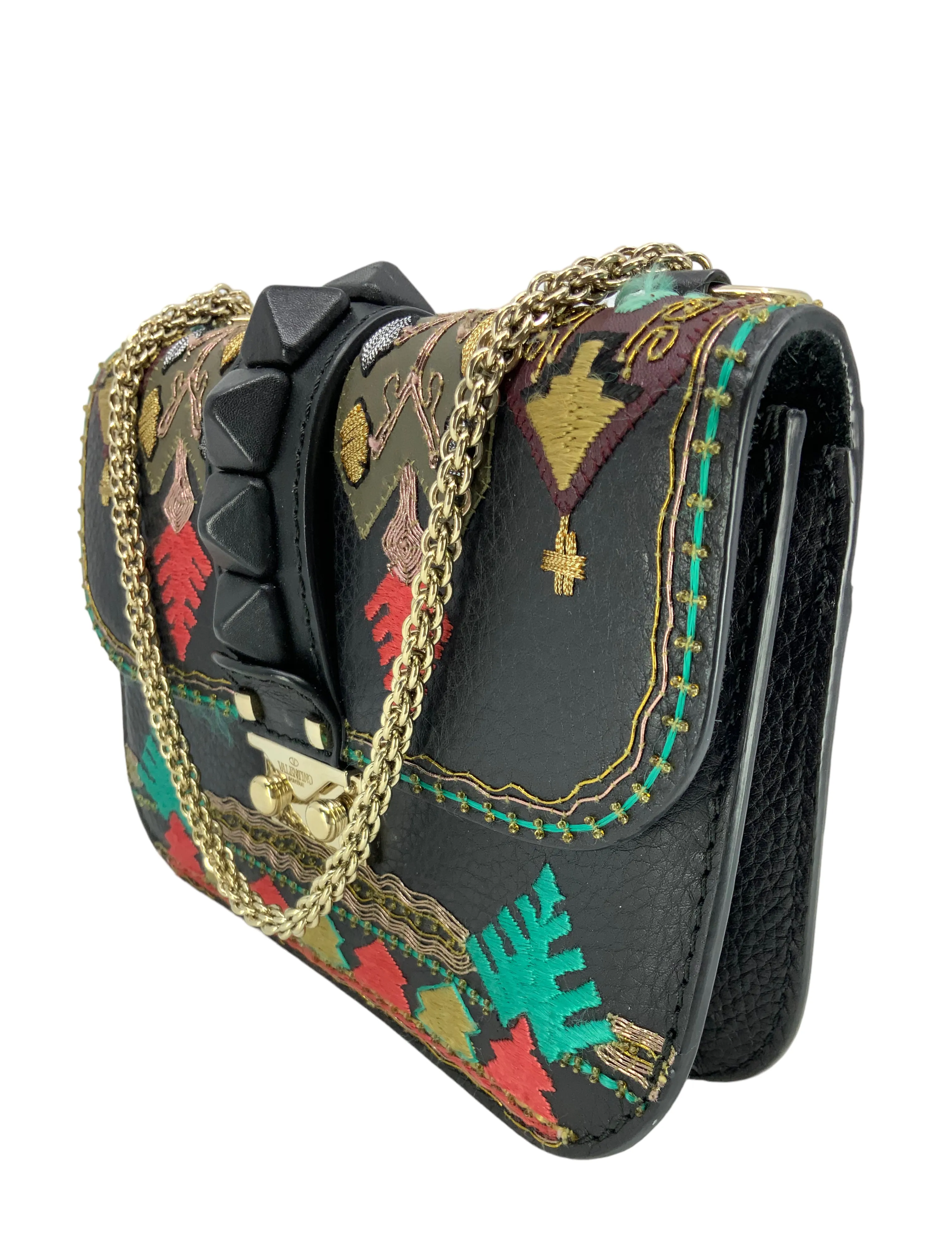 Valentino Glam Lock Embroidered Leather Small Flap Bag - Find it now!