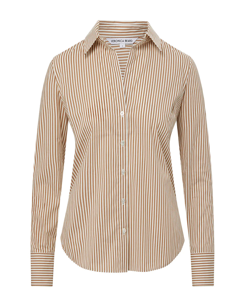 Veronica Beard Amelia Stripe Button Down Shirt Acorn White