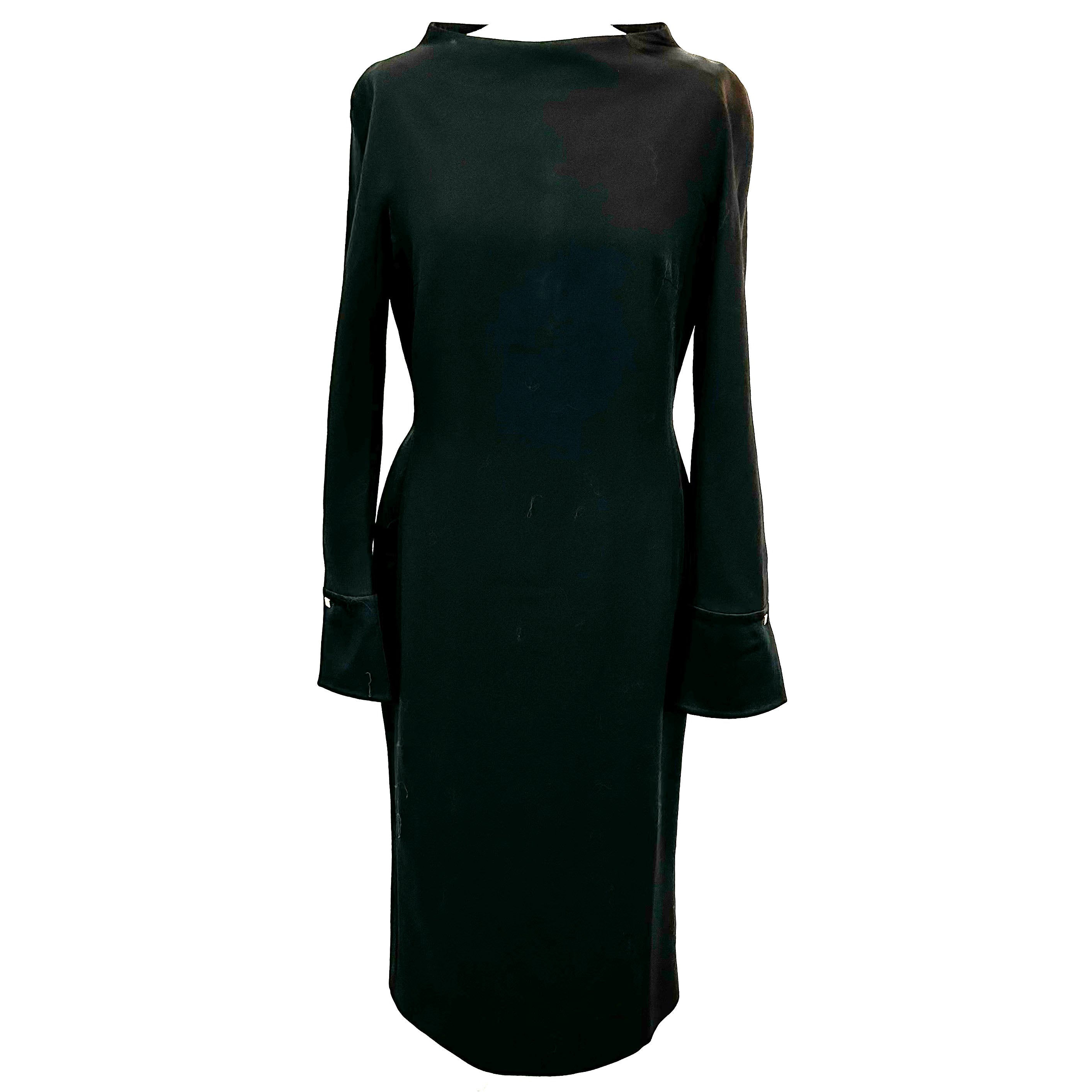 Versace black dress - boat neck - midi length - crepe material - size M.