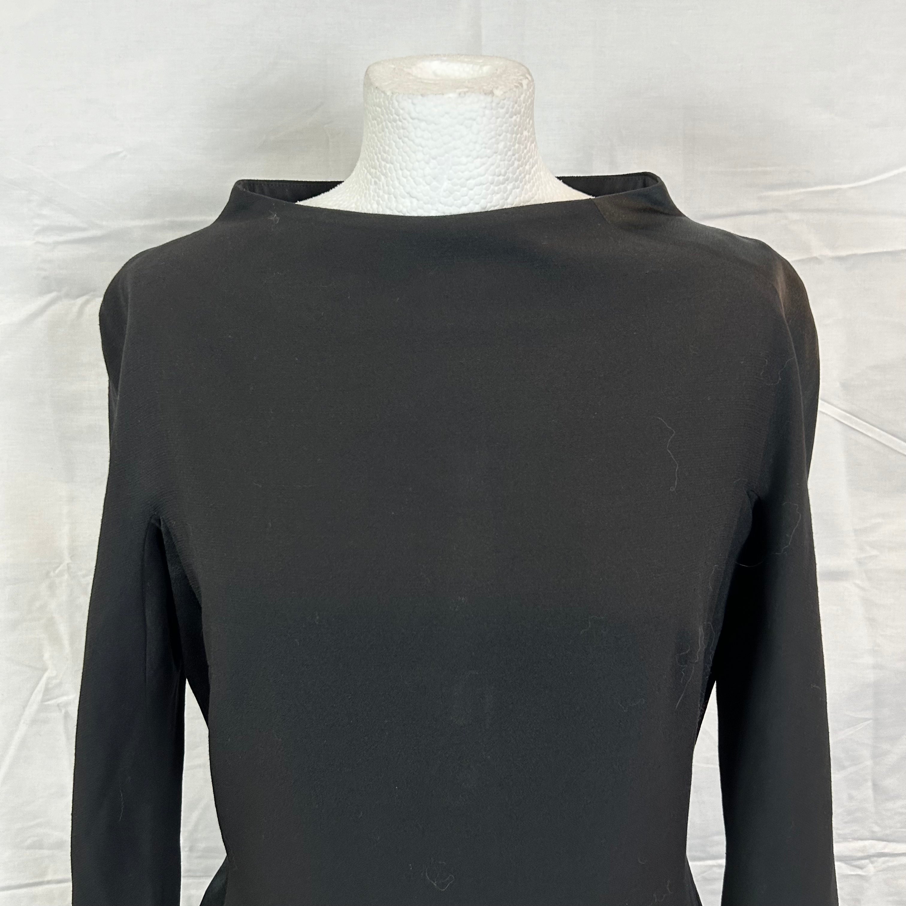 Versace black dress - boat neck - midi length - crepe material - size M.