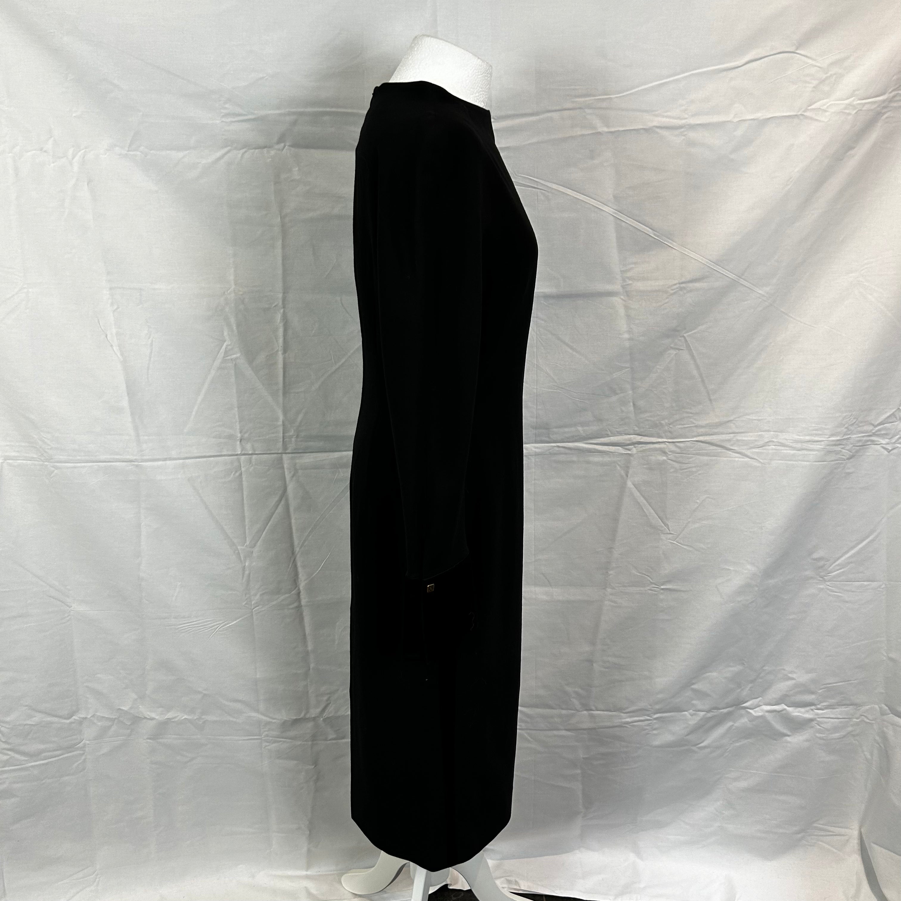 Versace black dress - boat neck - midi length - crepe material - size M.