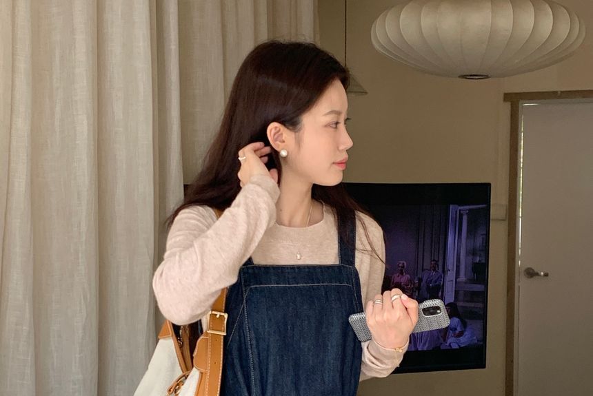 Washed Denim Overall Dress midi length