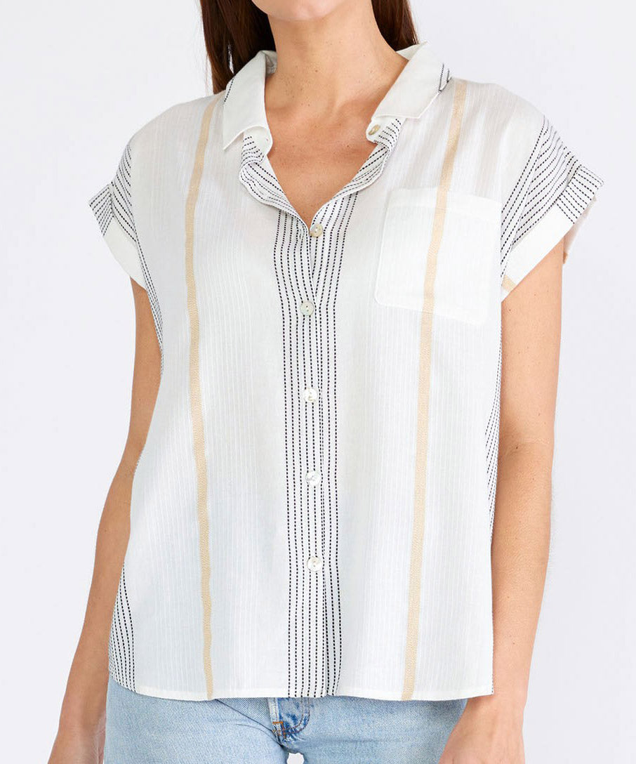 White and Gold Striped Button Up Shirt