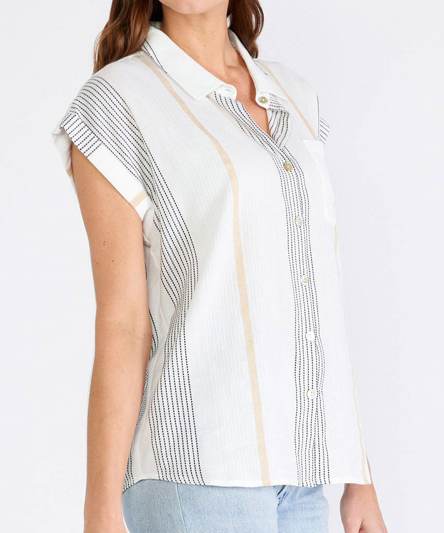 White and Gold Striped Button Up Shirt