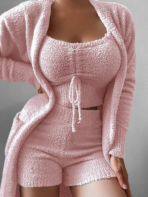 White and Pink Loungewear Robe Sets for Autumn and Winter