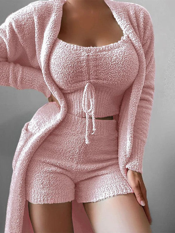 White and Pink Loungewear Robe Sets for Autumn and Winter