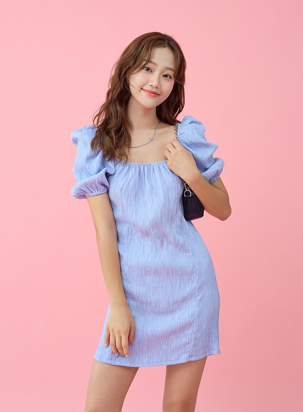 Wrinkle Puff Off Shoulder Mini Dress - BU1507 | Buy Now