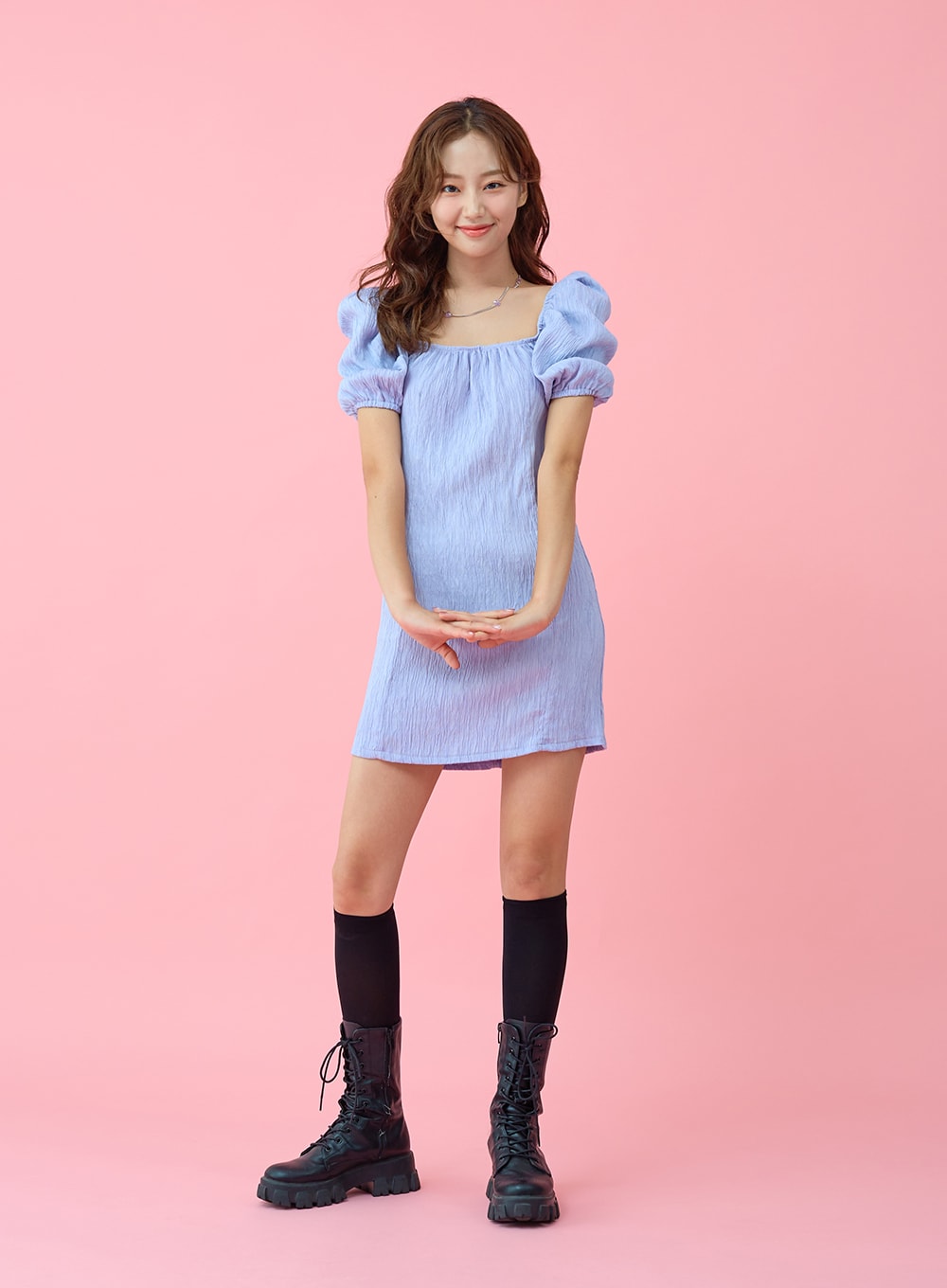 Wrinkle Puff Off Shoulder Mini Dress - BU1507 | Buy Now