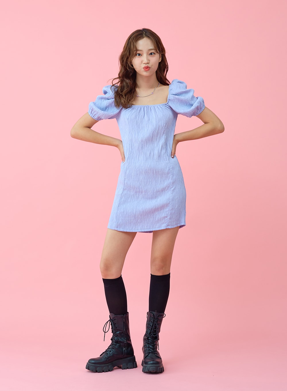 Wrinkle Puff Off Shoulder Mini Dress - BU1507 | Buy Now