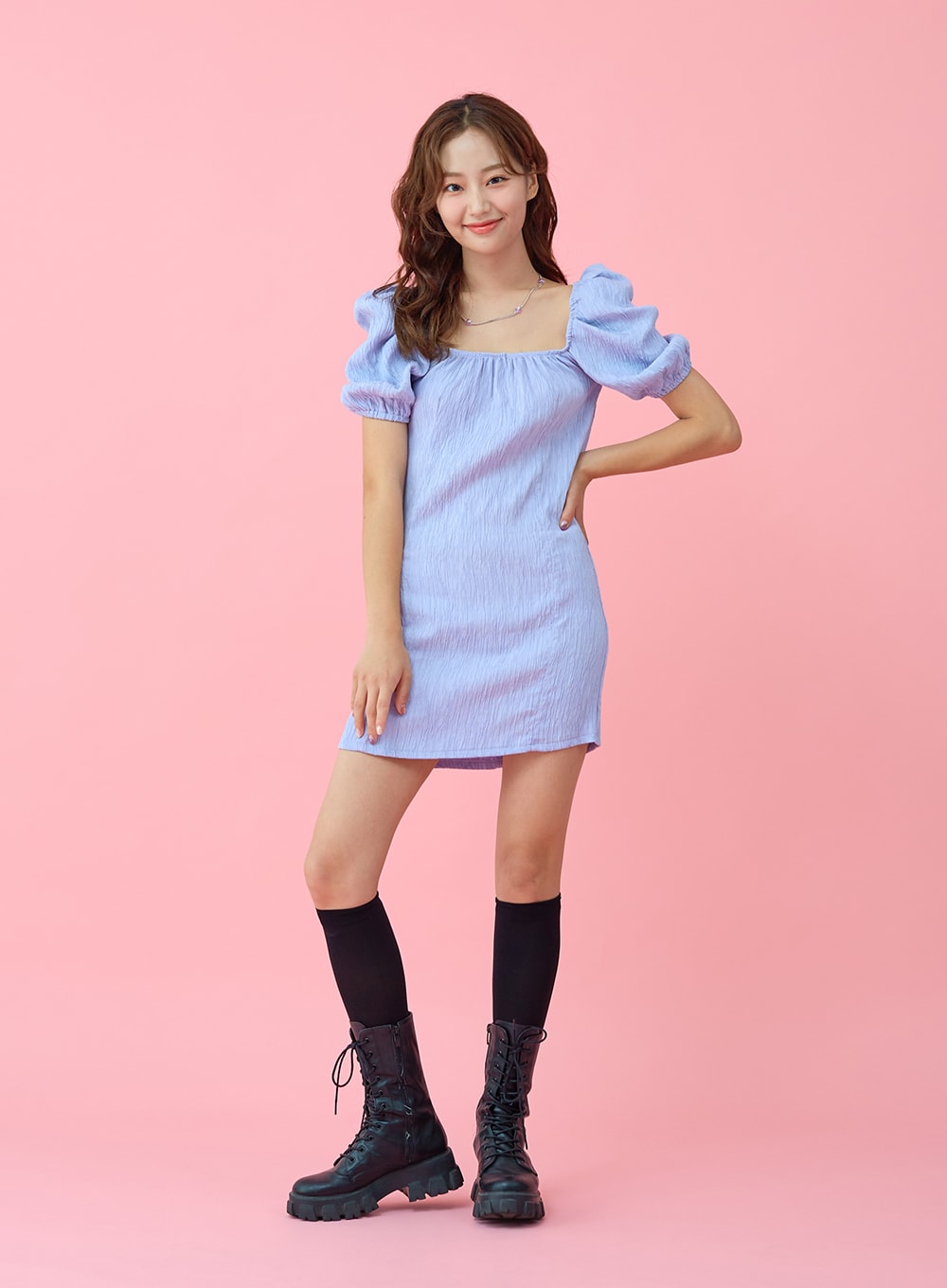 Wrinkle Puff Off Shoulder Mini Dress - BU1507 | Buy Now